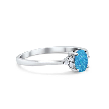 Oval Cut Wedding Ring Lab Created Blue Opal 925 Sterling Silver